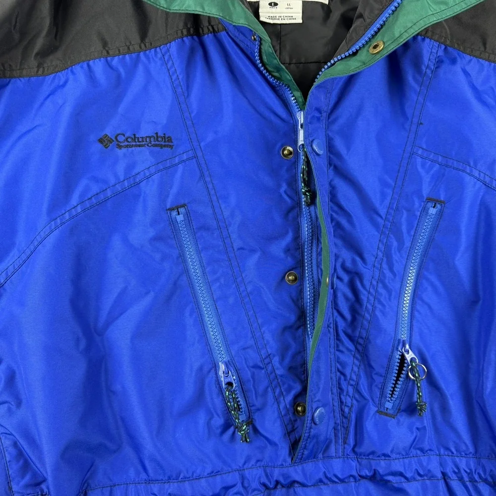 Columbia Mens XL Blue Pullover Ski Jacket Hooded Vintage 90s Coat Retro Anorak